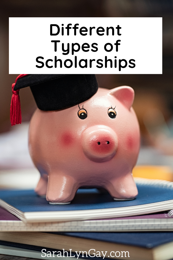 Different Types of Scholarships article cover image with a piggy bank wearing a graduation cap