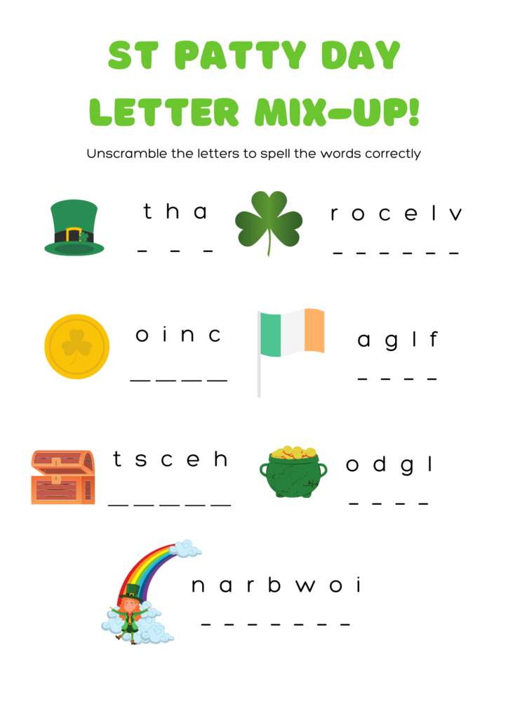 St Patrick's Day Activities letter mix up sheet
