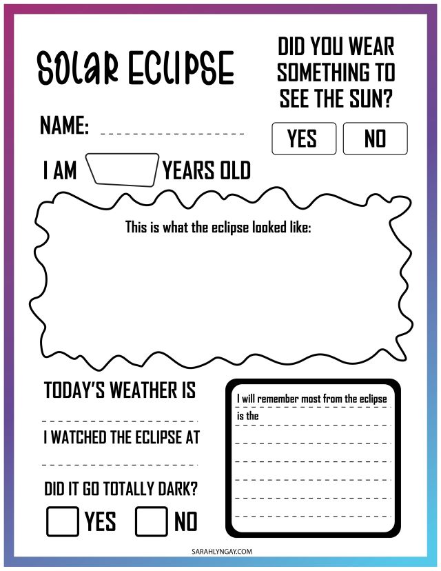 All About A Solar Eclipse viewing worksheet