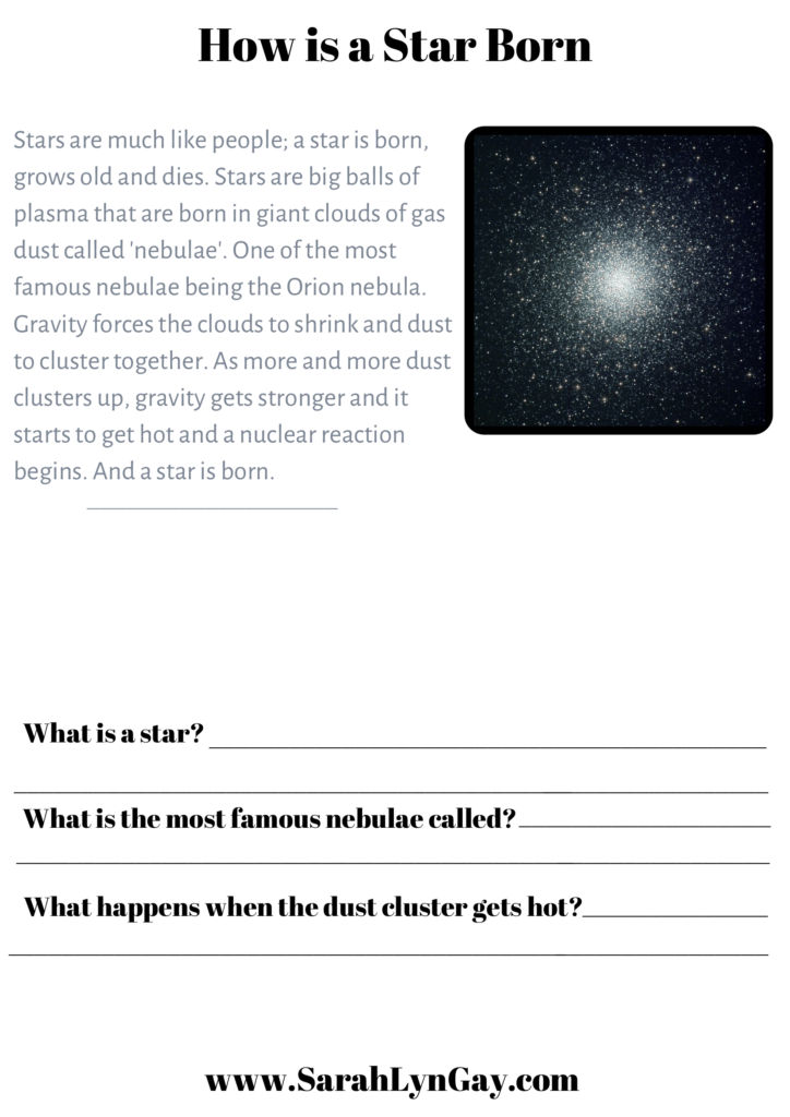 free worksheet on how a star is born
