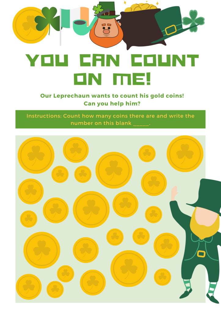 St Patrick's Day Activities For Kids leprechaun counting sheet